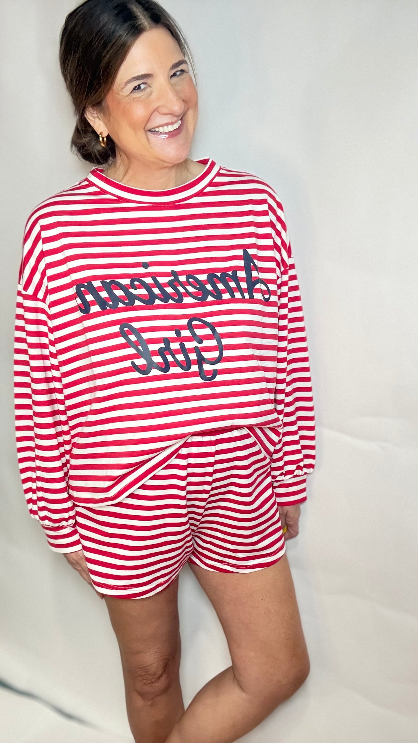 Red & White knit stripe shorts