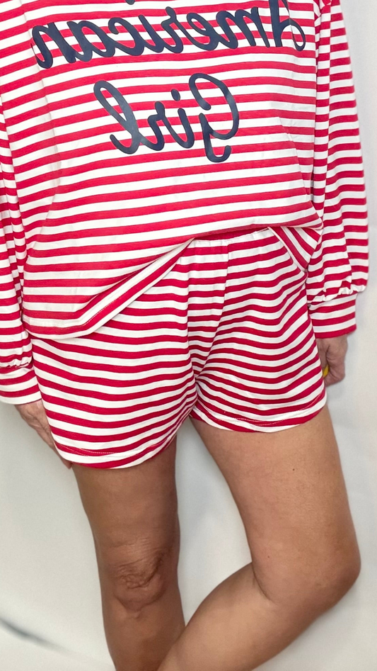 Red & White knit stripe shorts