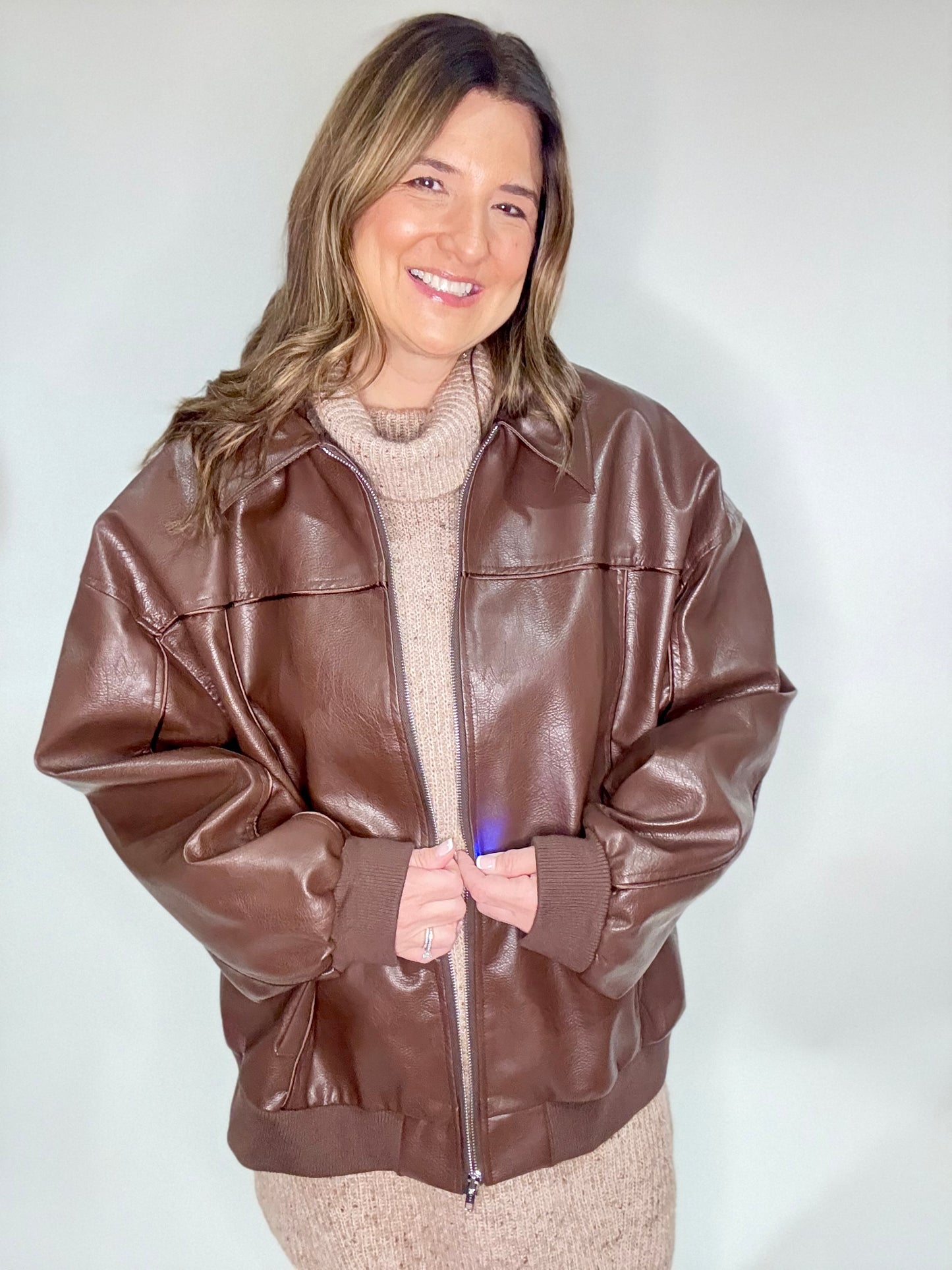 The Oversized Brown Leather Jacket