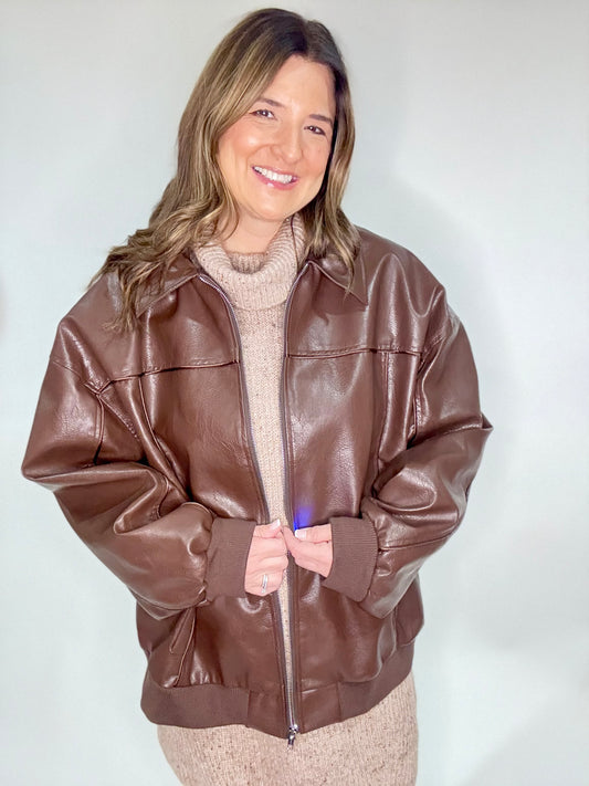 The Oversized Brown Leather Jacket