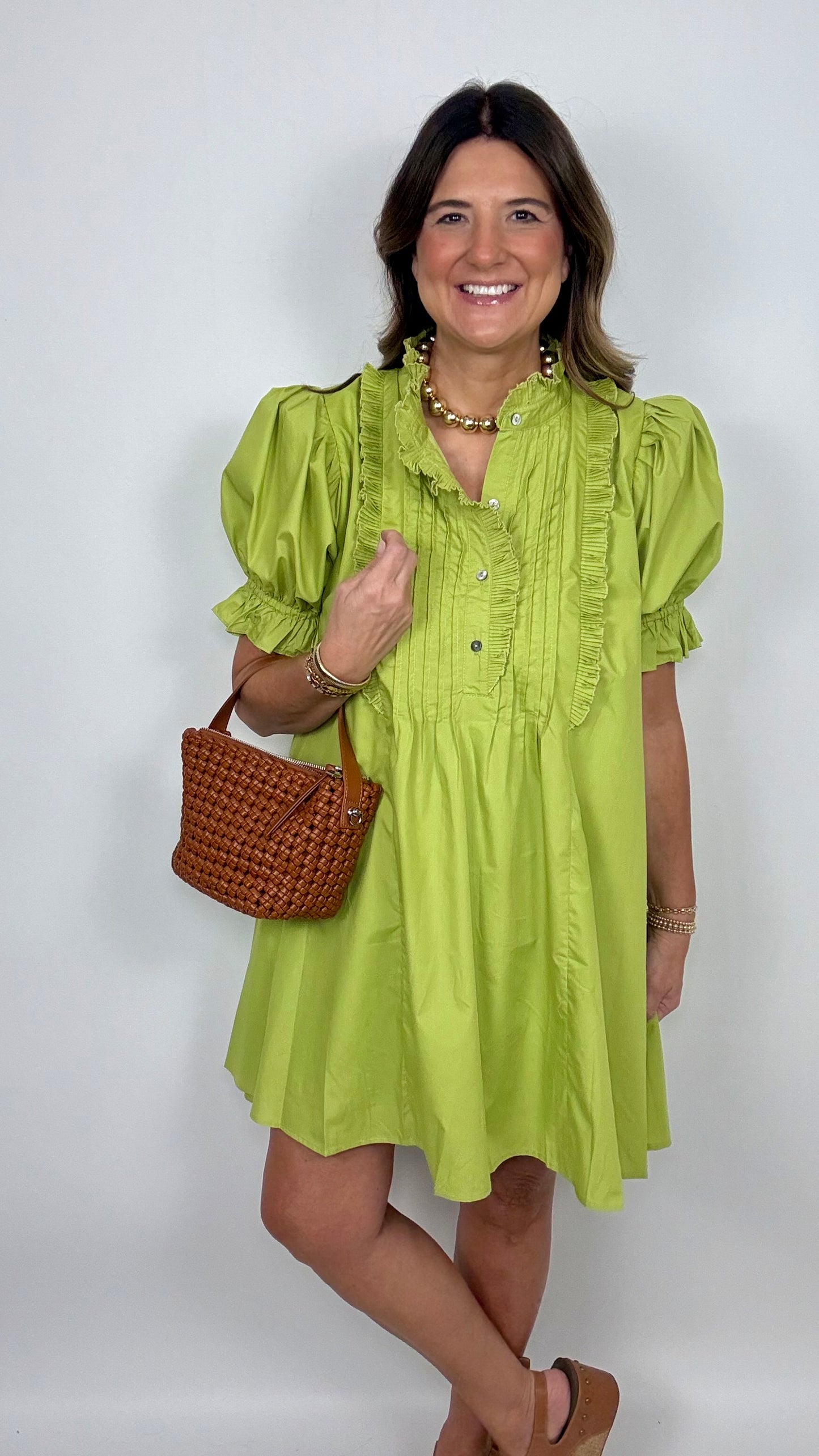 The Chartreuse Green Ruffle  Dress