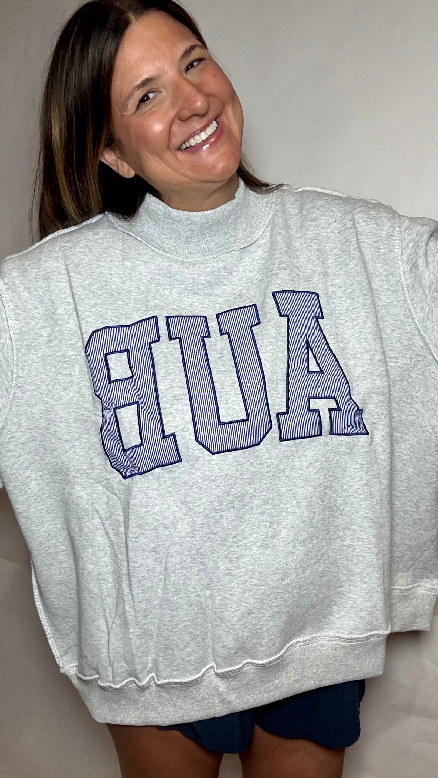 AUB Oversized Mock Neck Striped Sweatshirt