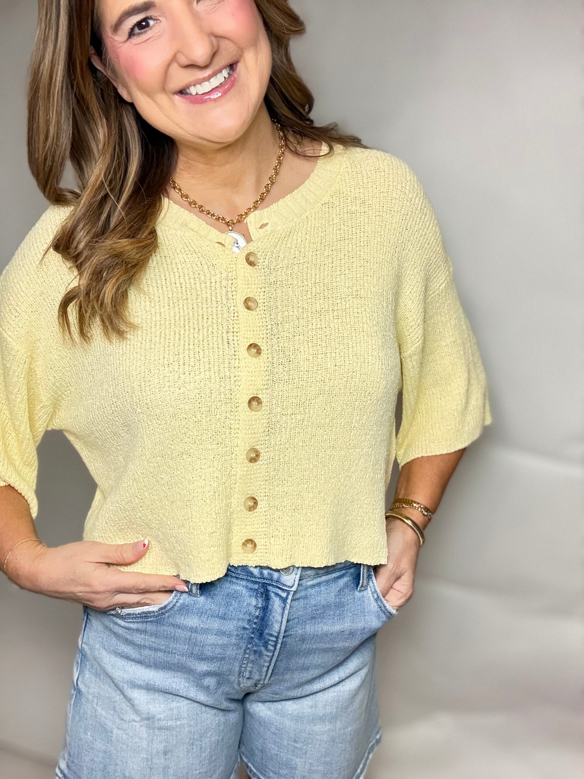 The Yellow Button Up Sweater - Triple Charm Boutique