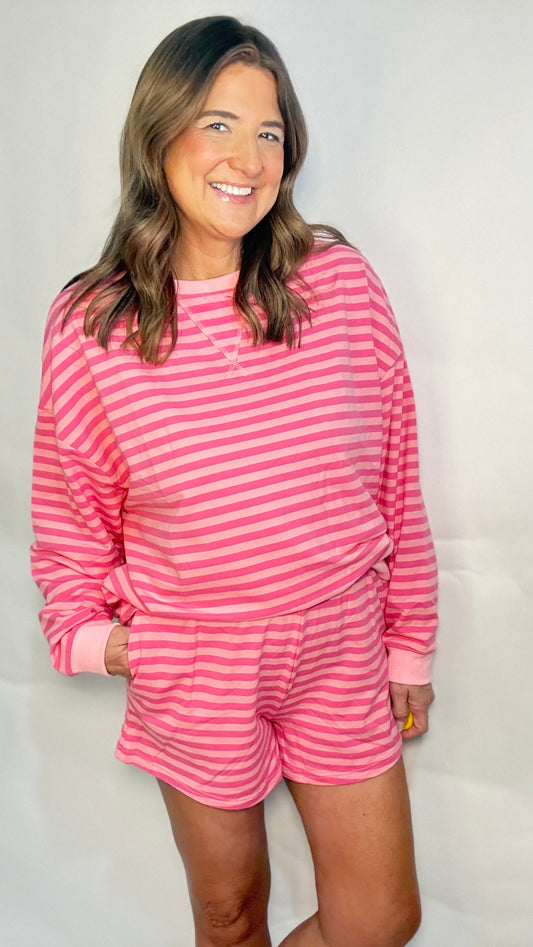 The Salty Pink Stripe Shorts Set
