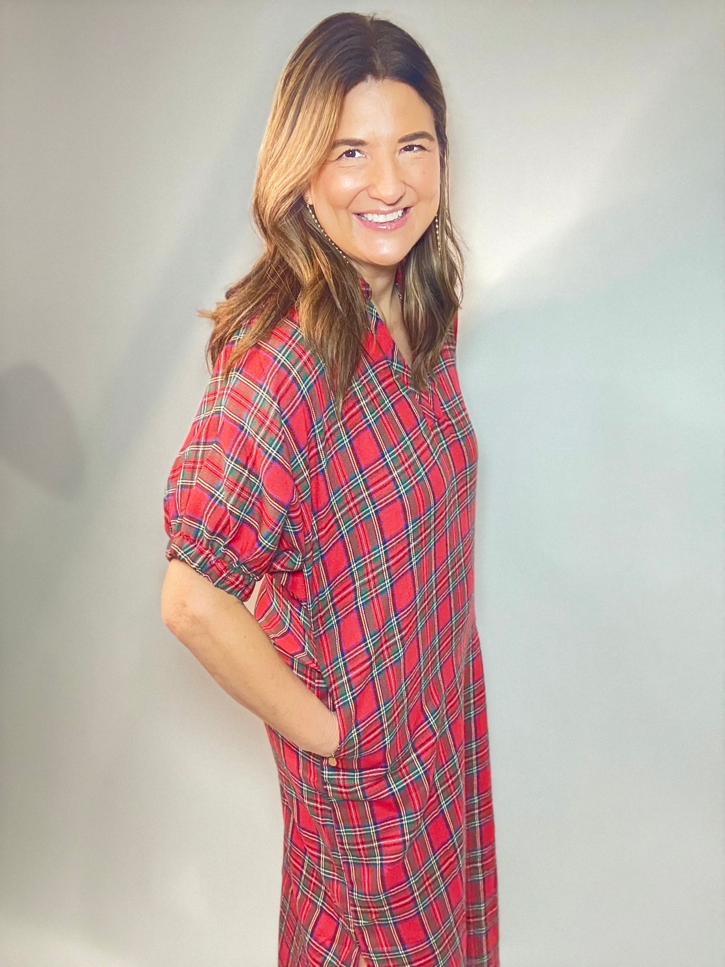 Red Plaid Maxi Dress