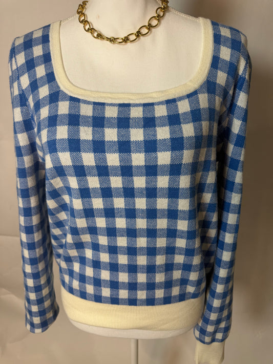 The Blue Checked Sweater - Triple Charm Boutique