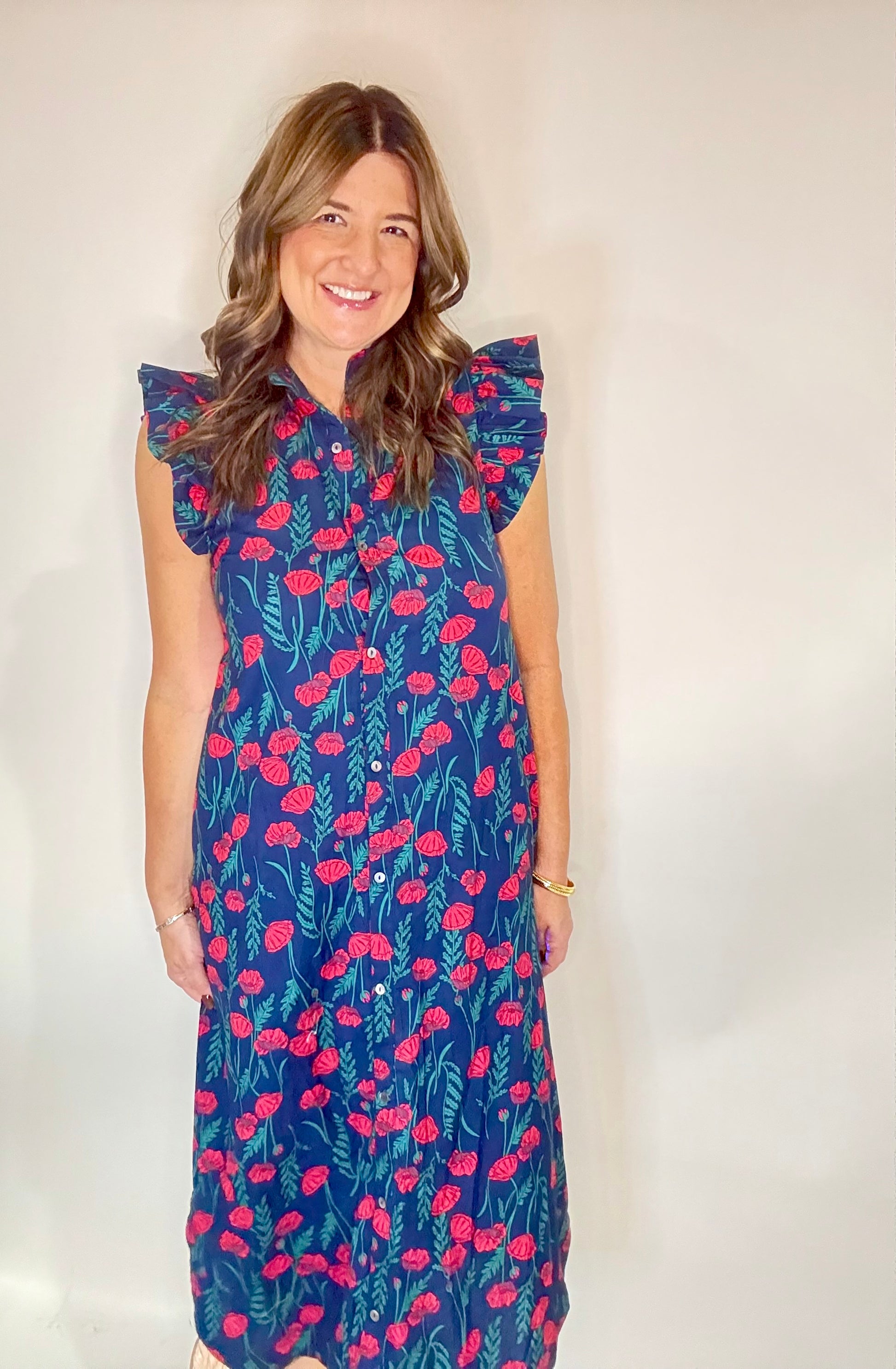 The Navy Floral Midi Dress - Triple Charm Boutique