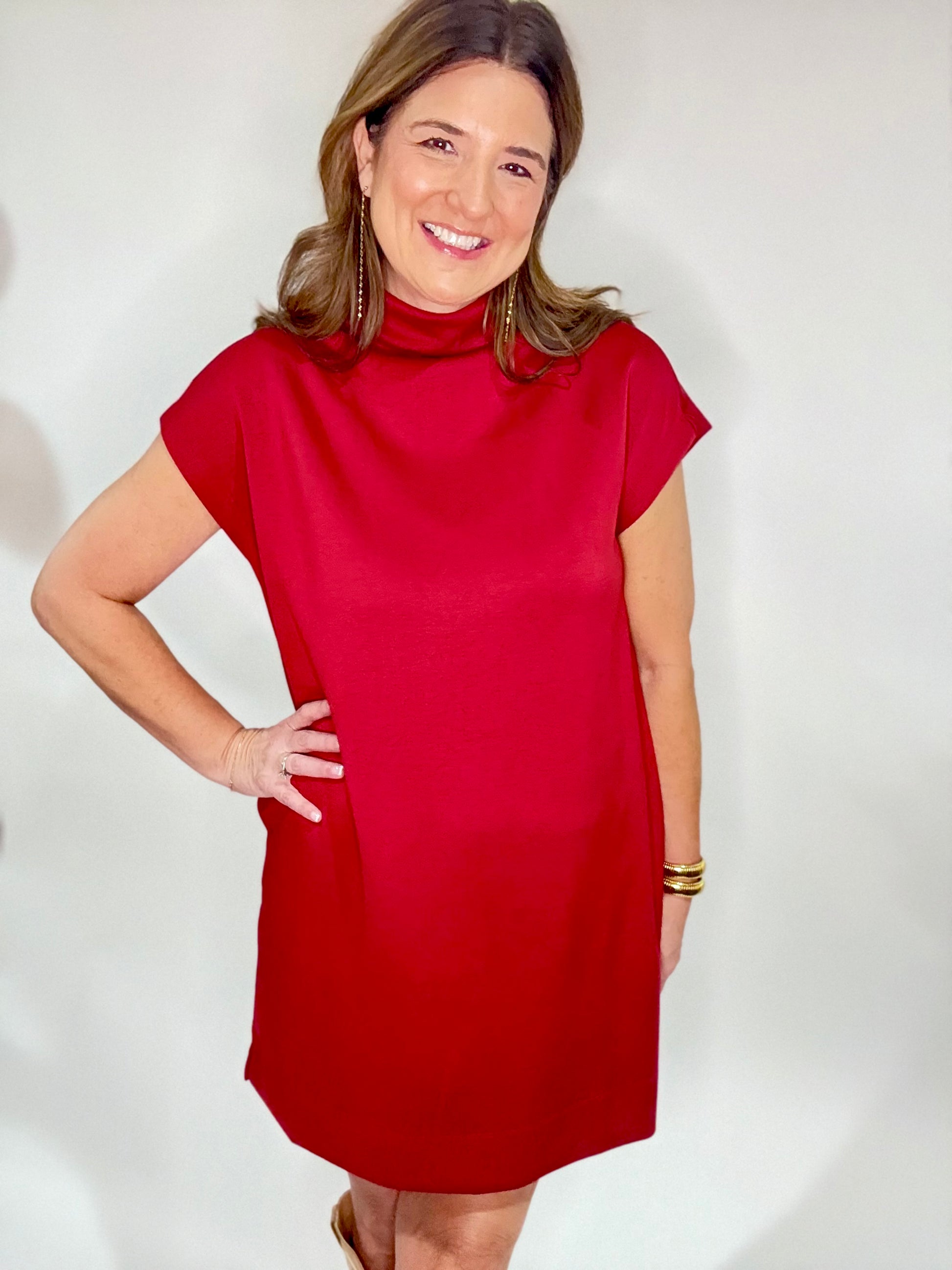 The Red Mock Neck Fitted Dress Triple Charm Boutique The Red Mock Neck Fitted Dress Triple Charm Boutique