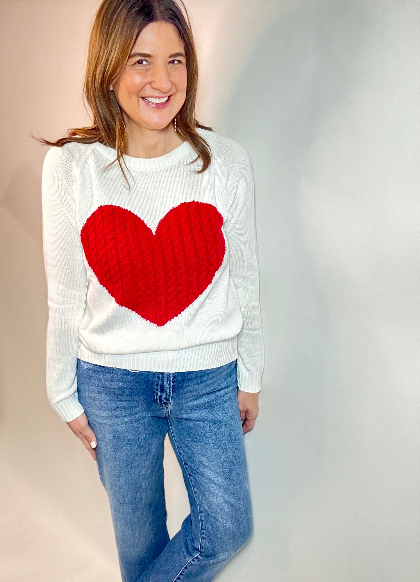 Cute Cream Heart Sweater