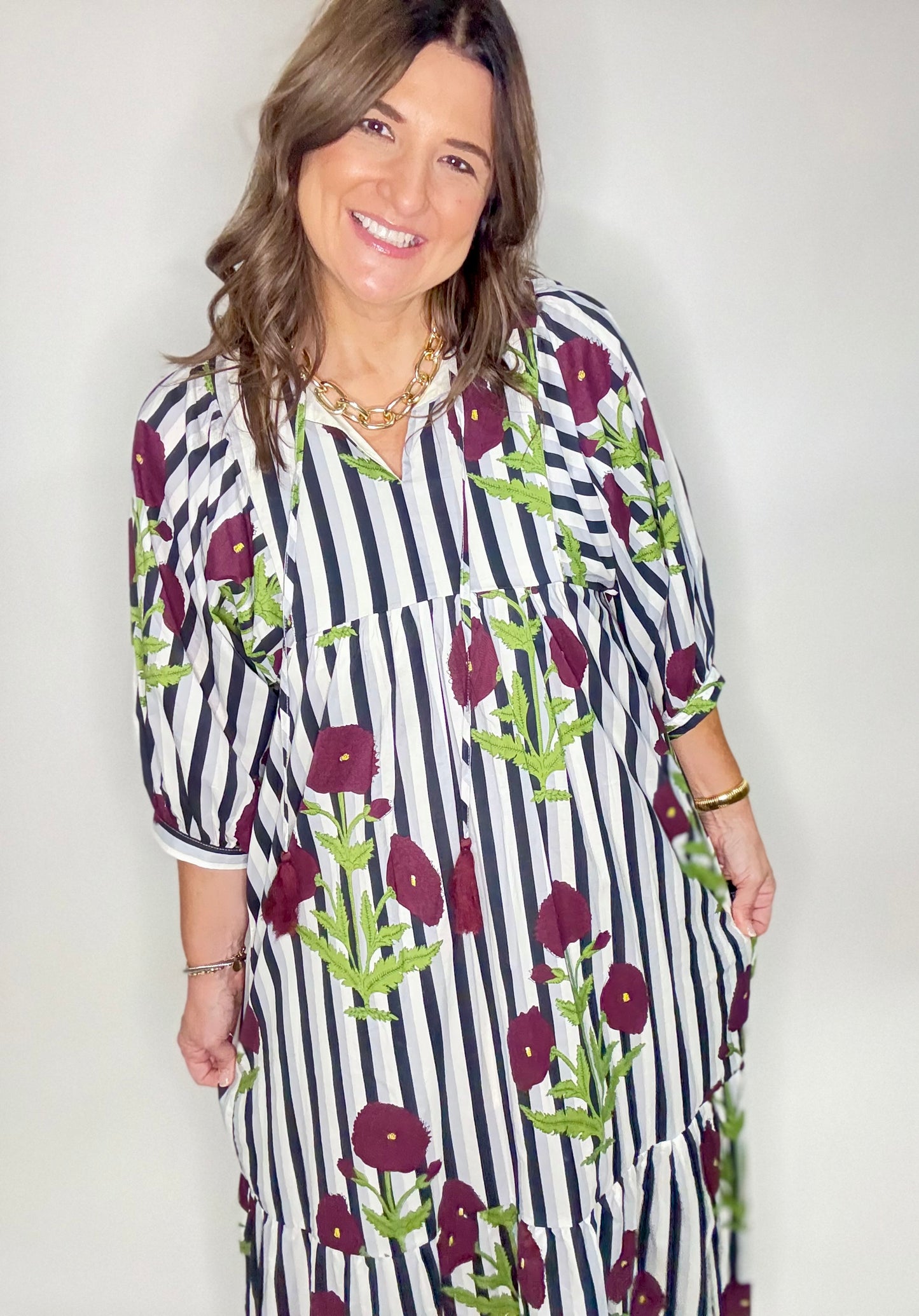 The Stripe Floral Tie Maxi Dress