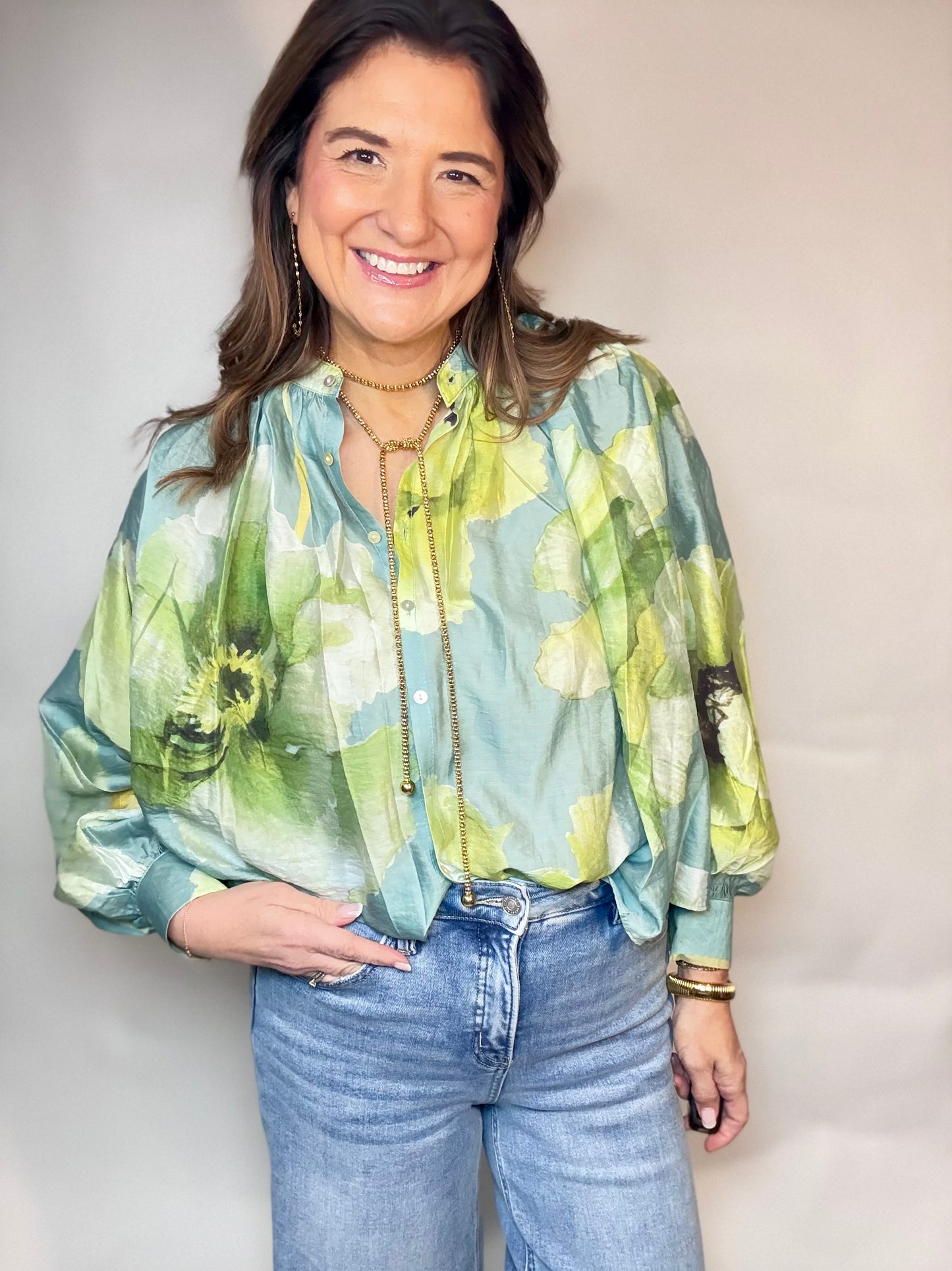The Green Floral  Blouse