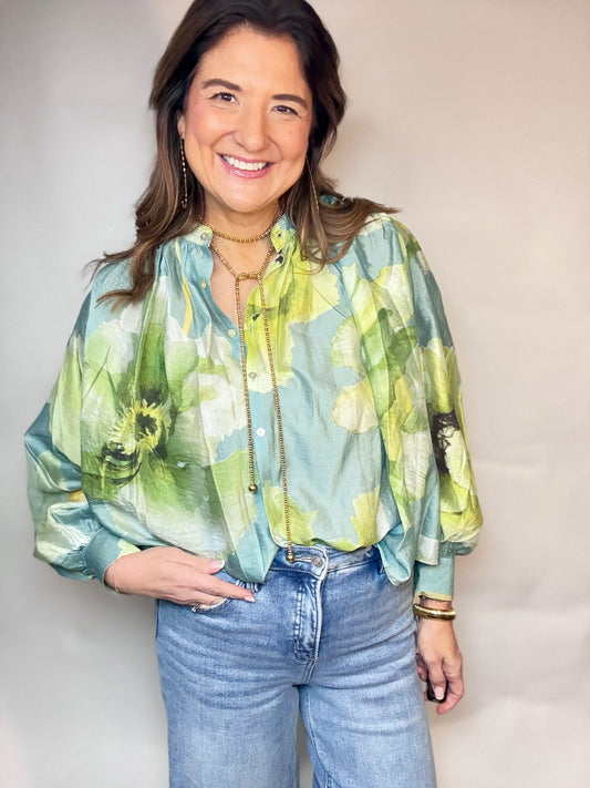 The Green Floral  Blouse