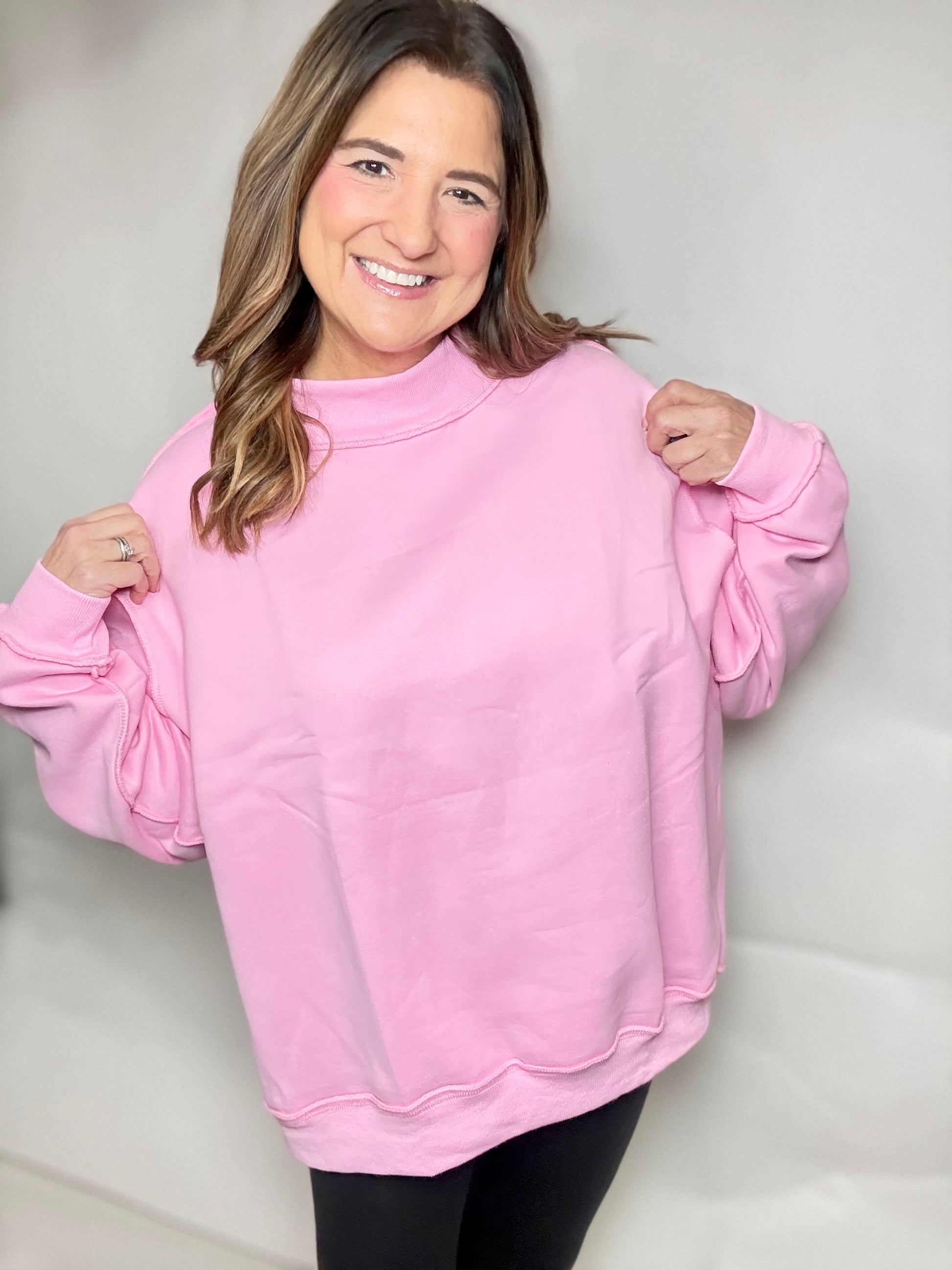 The Petal Pink Mock Neck Sweatshirt - Triple Charm Boutique