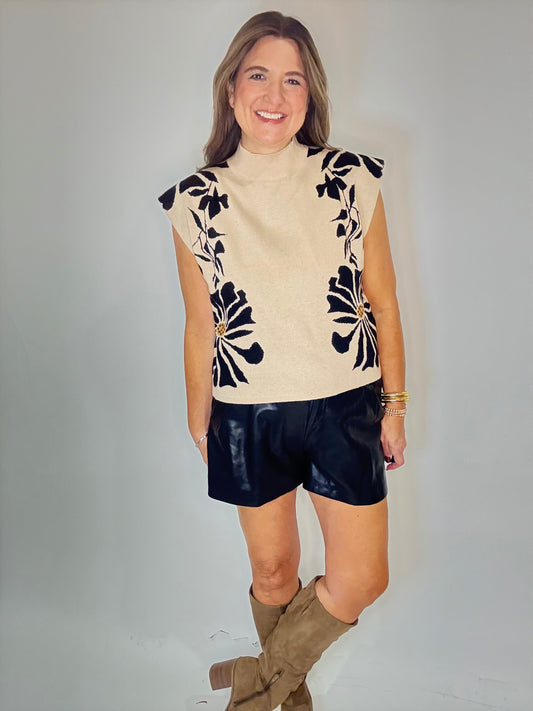 The Ecru Floral Cap Sleeve Sweater