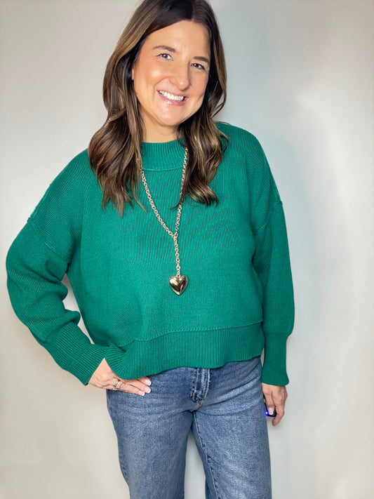 The Mock Neck Green Sweater - Triple Charm Boutique