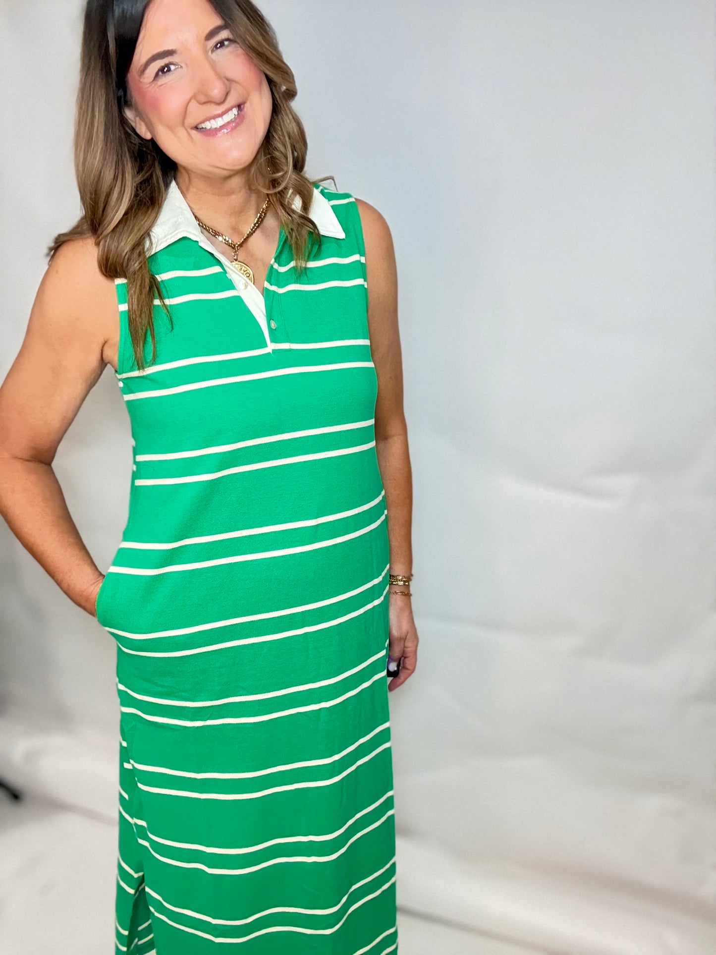 The Stripe Polo Midi Dress - Triple Charm Boutique