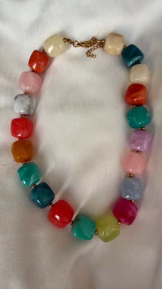 Marble Bead Necklace Multi & Gold