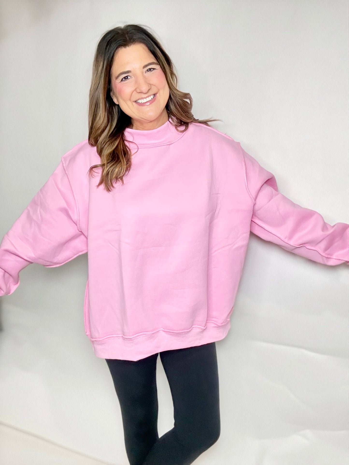 The Petal Pink Mock Neck Sweatshirt - Triple Charm Boutique