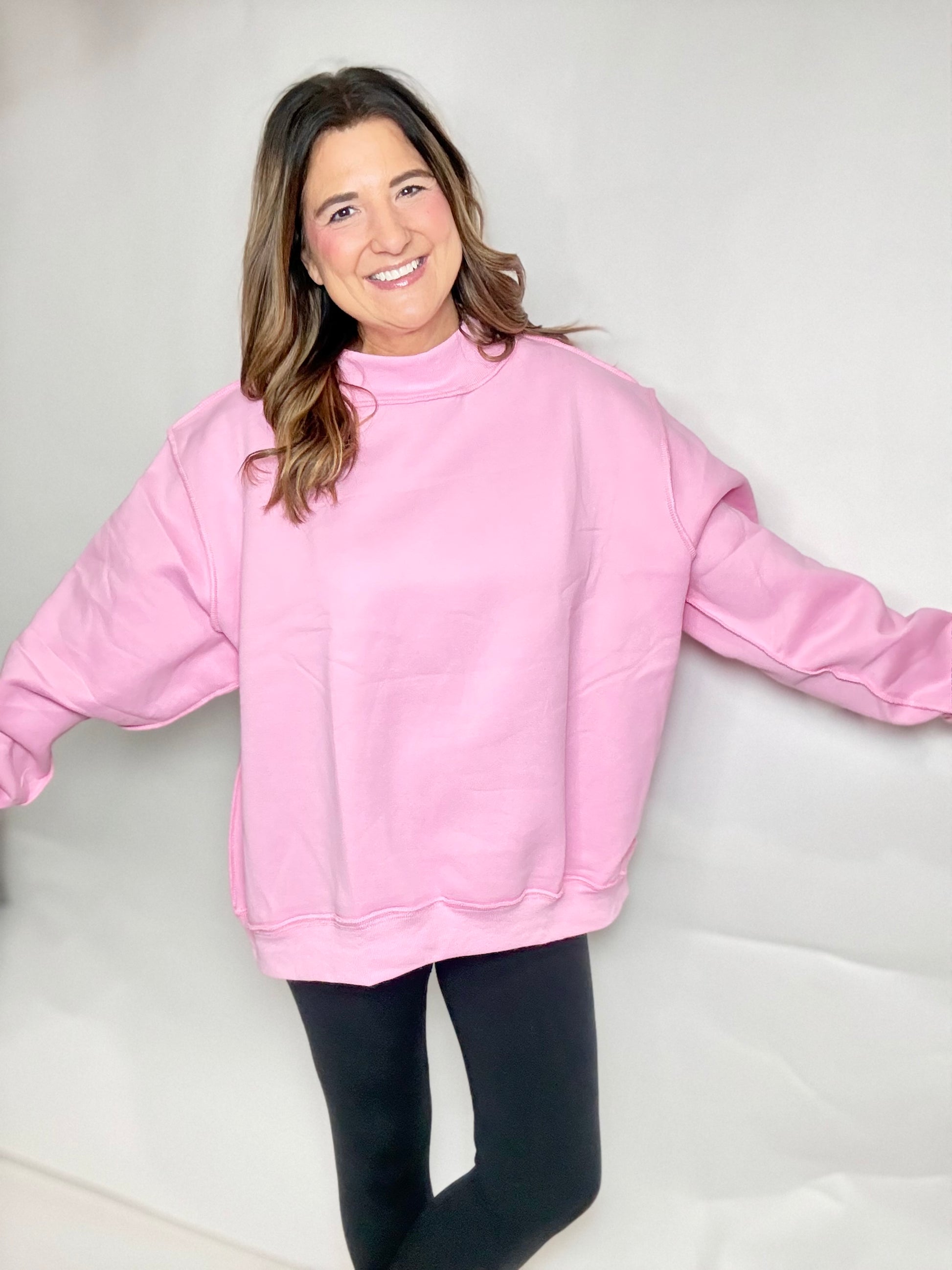 The Petal Pink Mock Neck Sweatshirt - Triple Charm Boutique