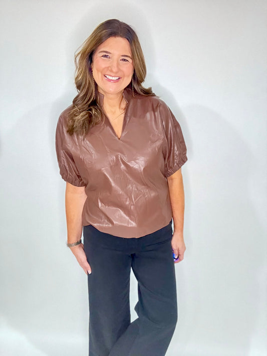 Chocolate Brown Leather Dress Top