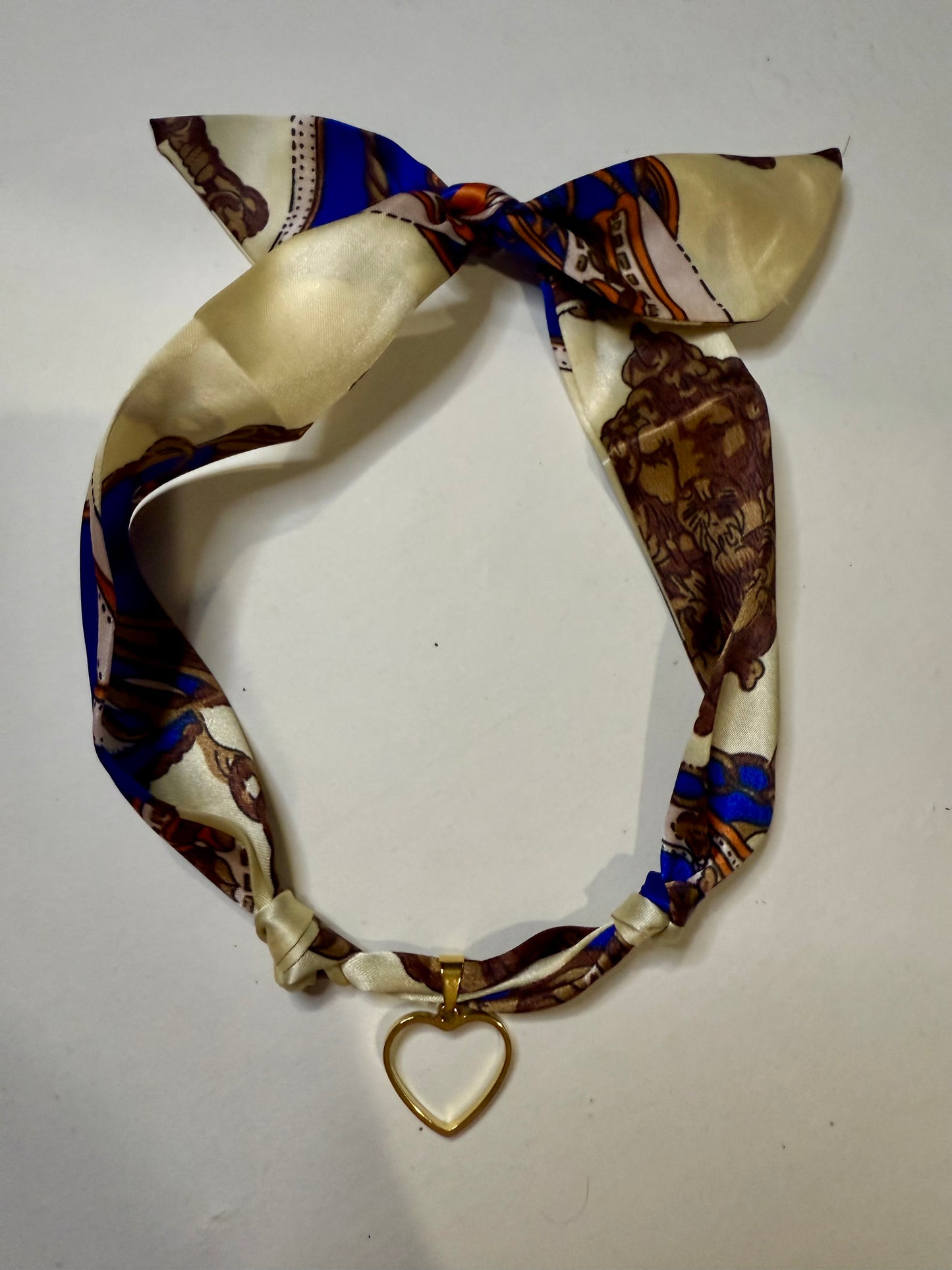 Blue & Cream Multi Heart Scarf Necklace