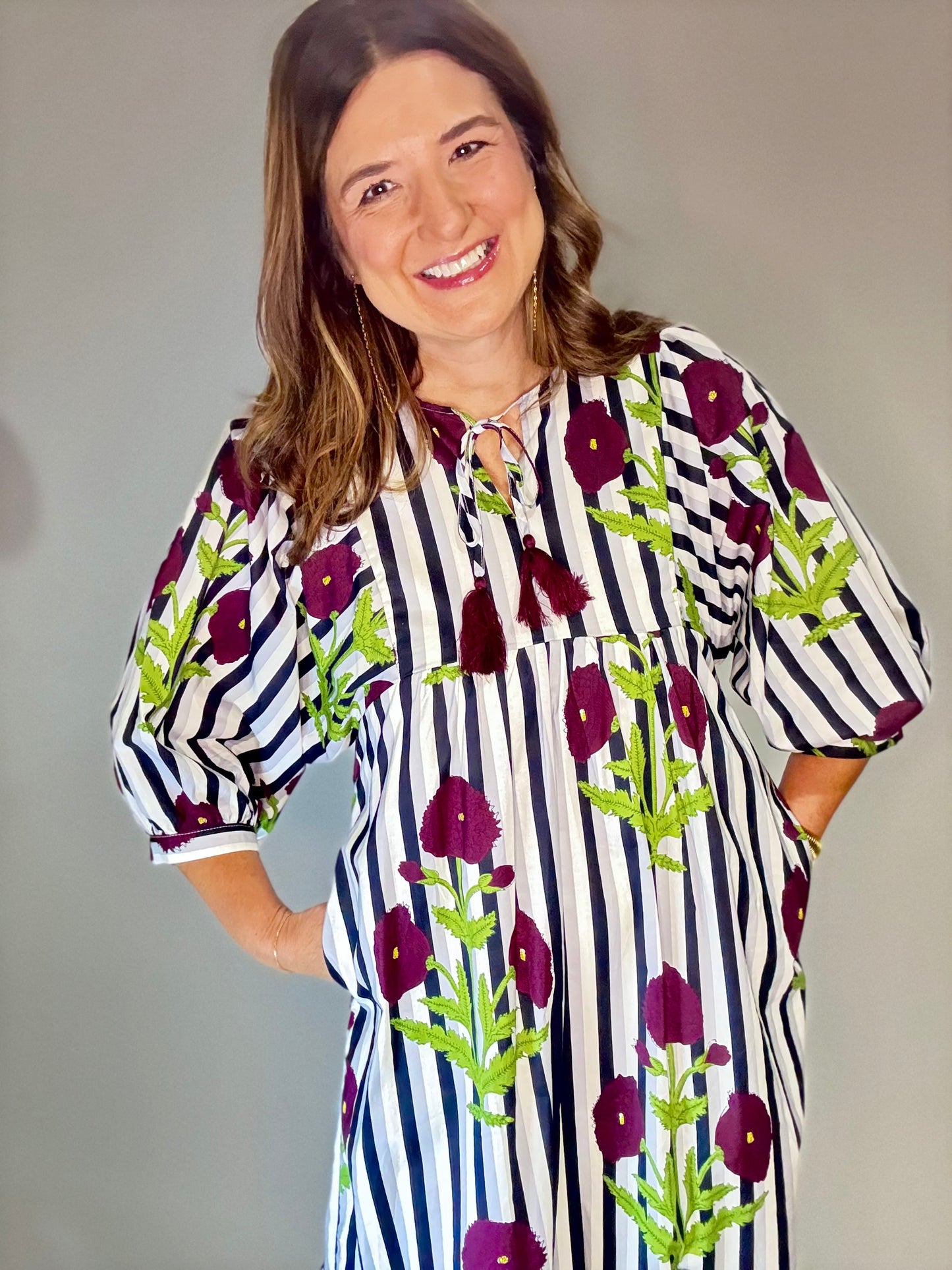 The Stripe Floral Tie Maxi Dress