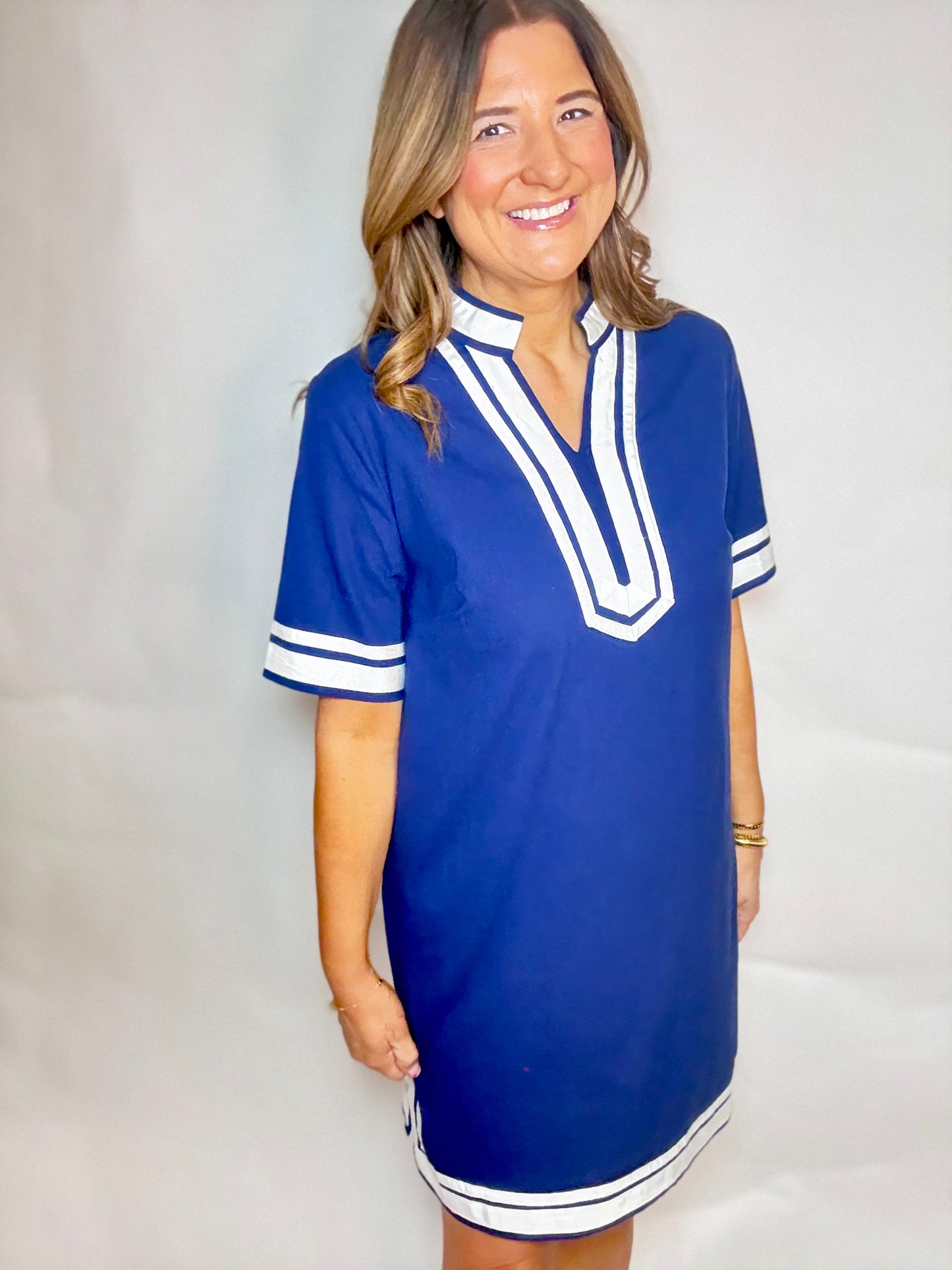 The Nautical Navy Linen Dress - Triple Charm Boutique