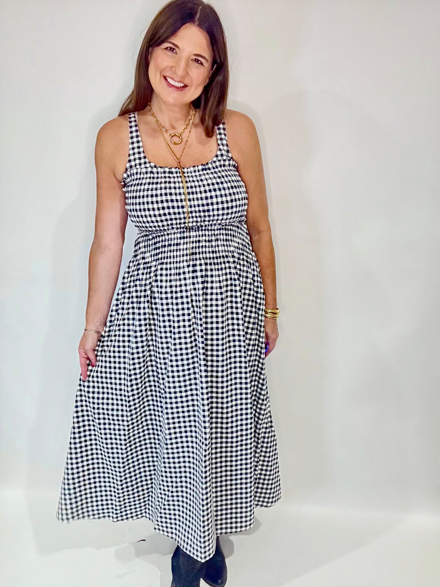 Lilly black gingham maxi dress