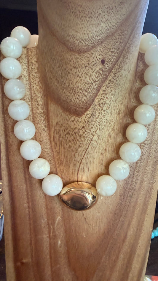 The Cream  & Gold Marble Bead Necklace