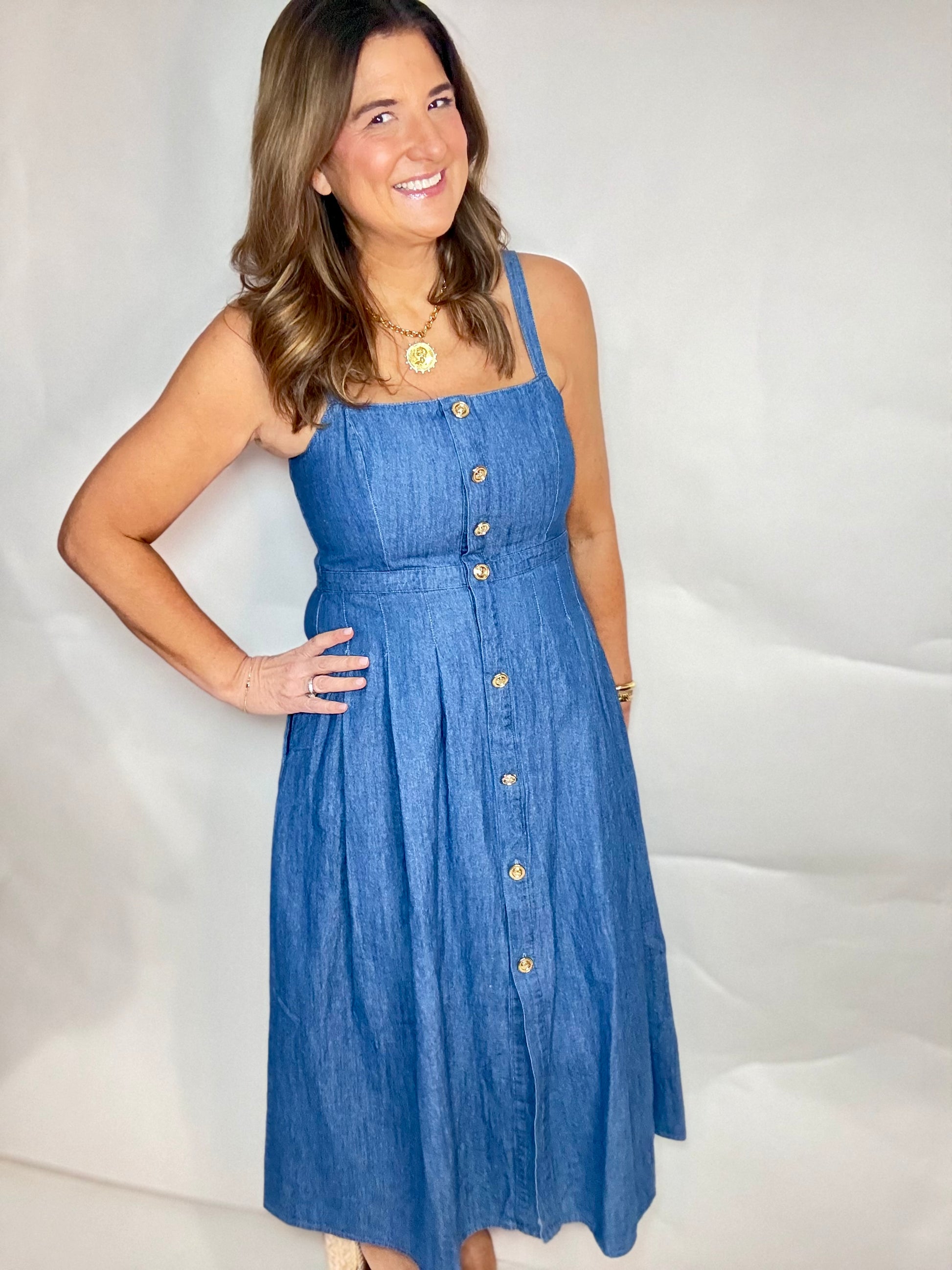 The Sail Away Denim Dress - Triple Charm Boutique