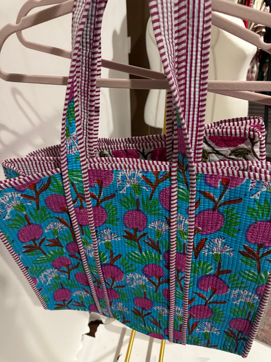 The Aqua  Poppy Quilted Tote Bag
