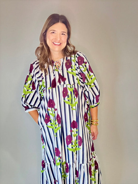 The Stripe Floral Tie Maxi Dress