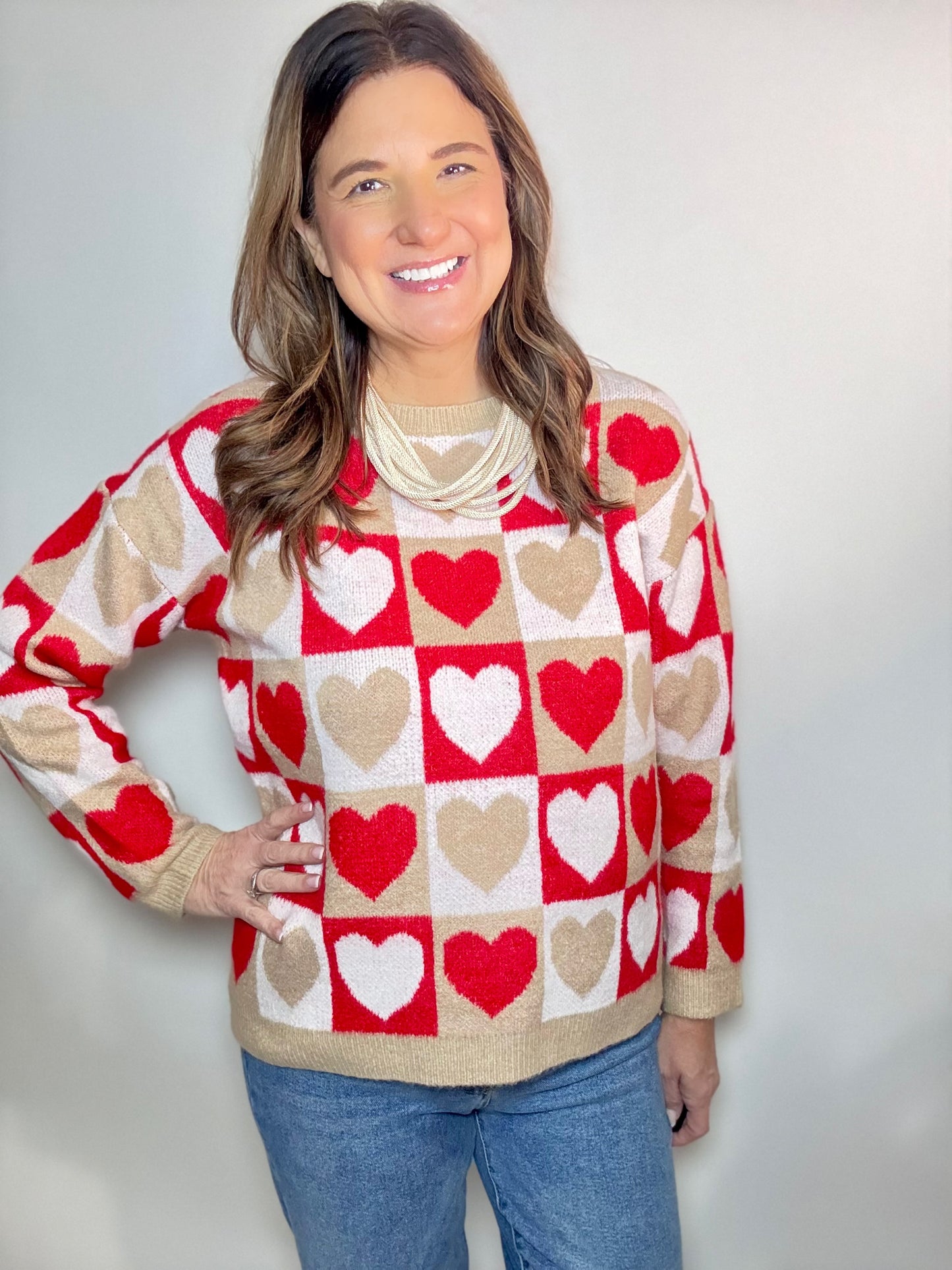 The Checker Board Heart Sweater - Triple Charm Boutique