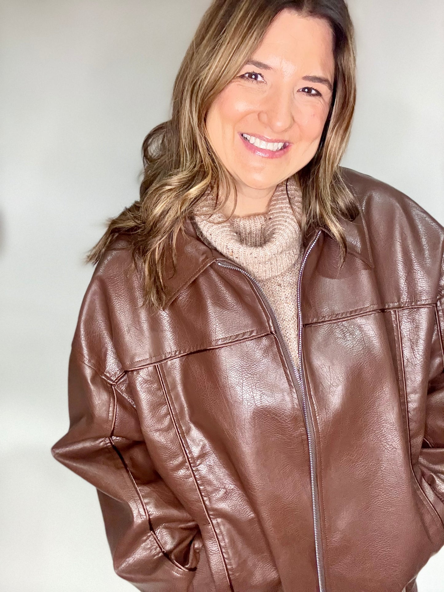 The Oversized Brown Leather Jacket
