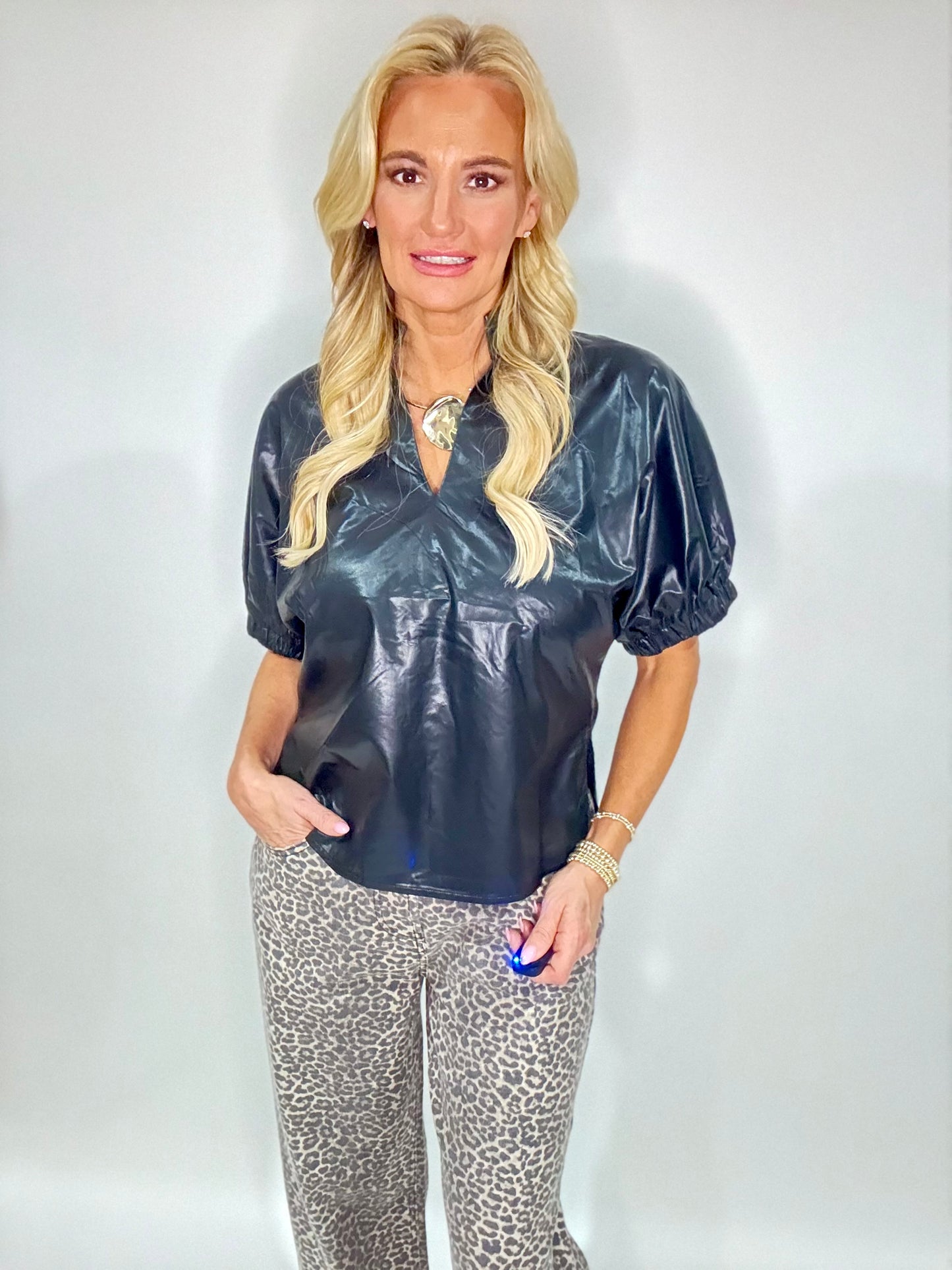 Black Leather Dress Top