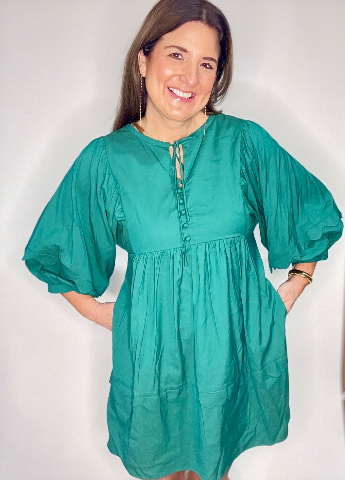 Hunter Green Front Tie Mini Dress - Triple Charm Boutique