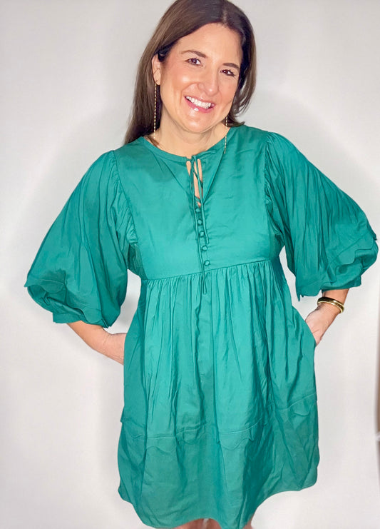 Hunter Green Front Tie Mini Dress