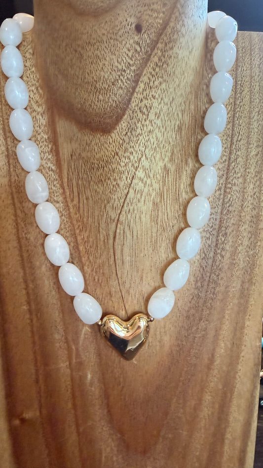 The Small Cream Heart Bead Necklace