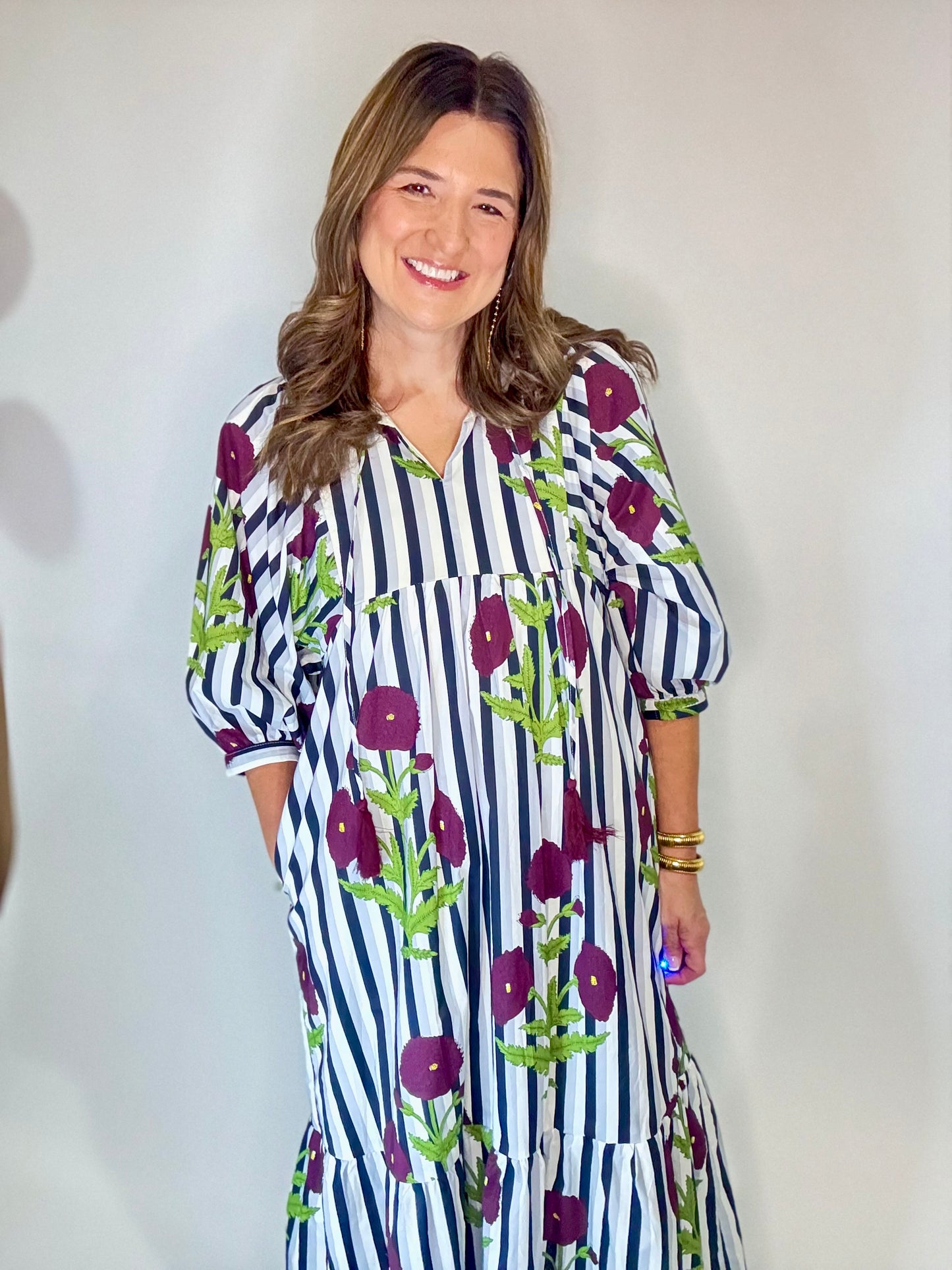 The Stripe Floral Tie Maxi Dress