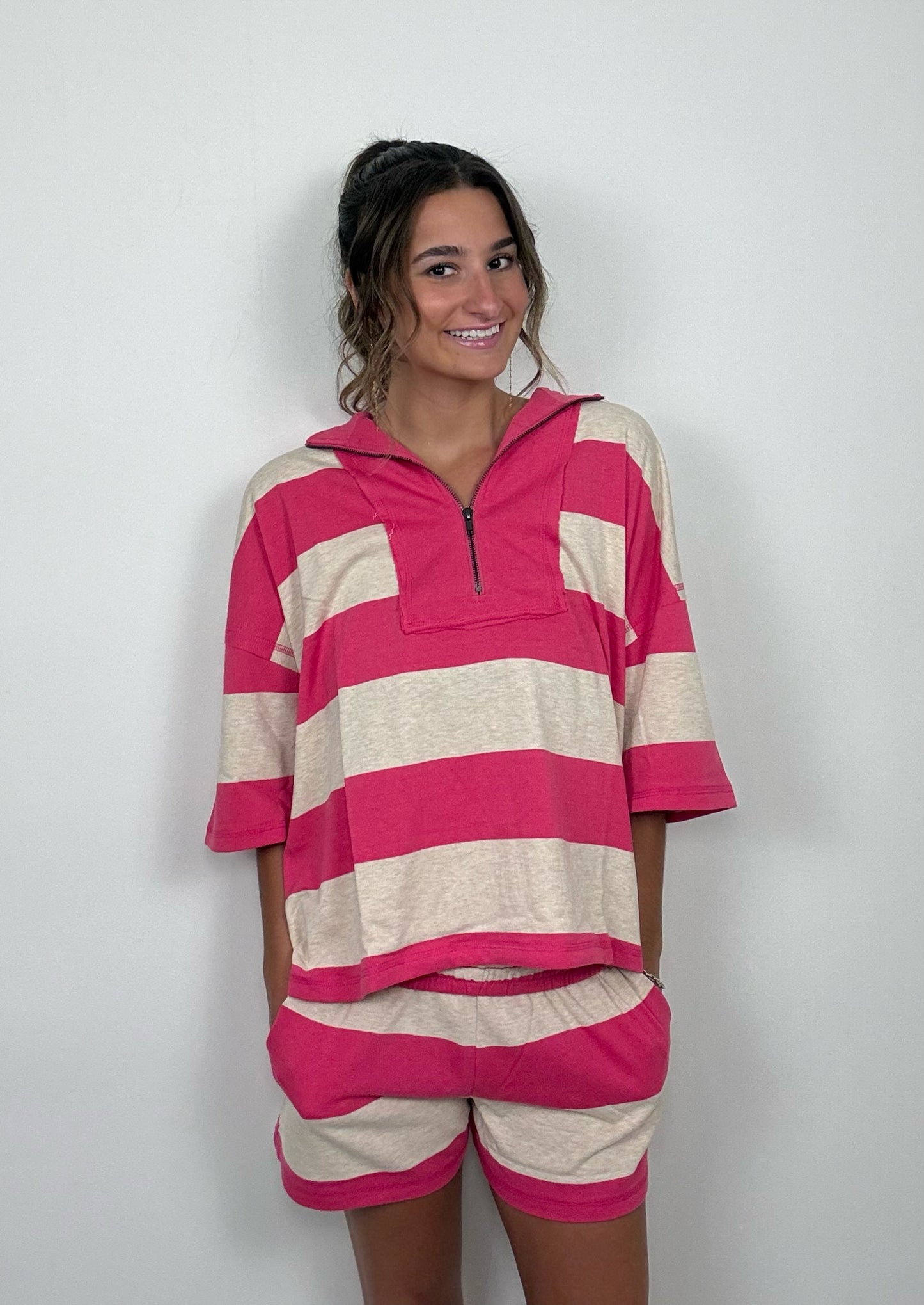 The Hot Pink Stripe Shorts Set