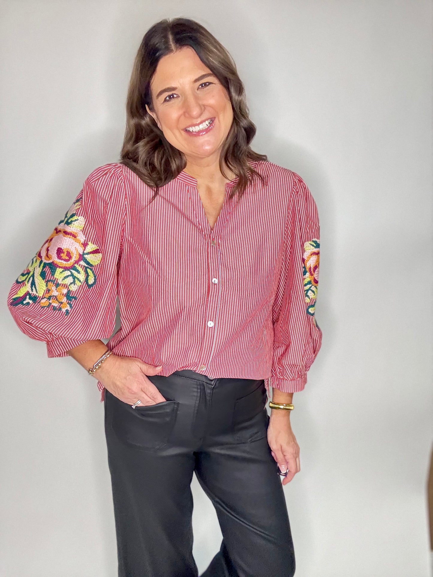 The Red Stripe Floral Blouse - Triple Charm Boutique