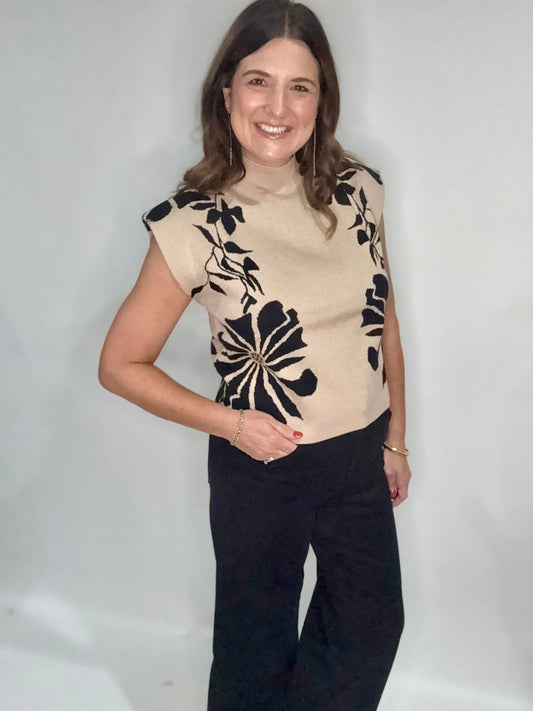 The Ecru Floral Cap Sleeve Sweater