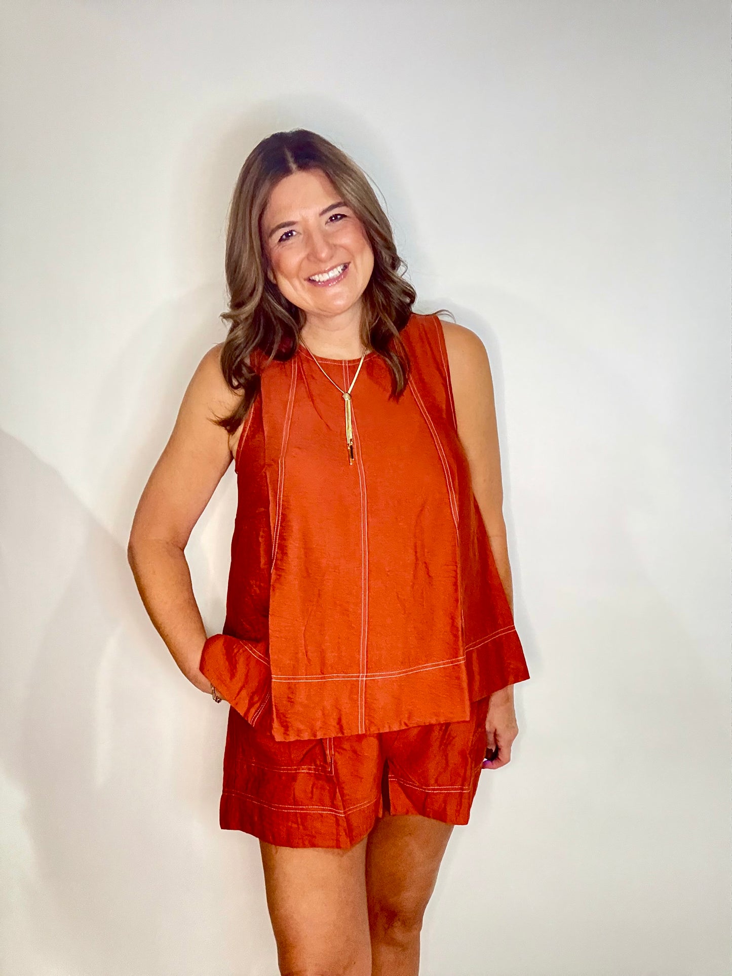 The Burnt Orange Fall Shorts Set
