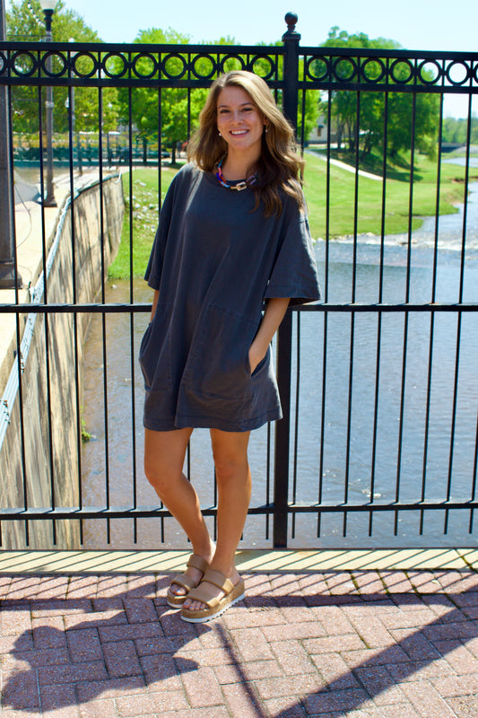The Short Sleeve Relaxed Fit Black Dress - Triple Charm Boutique