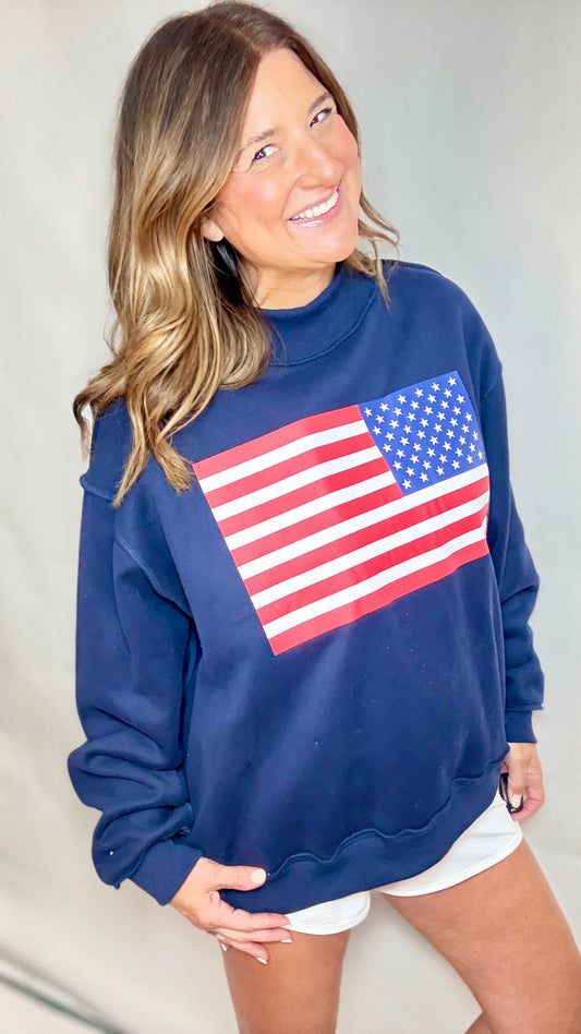 Flag/USA Navy Reversible Sweatshirt - Triple Charm Boutique