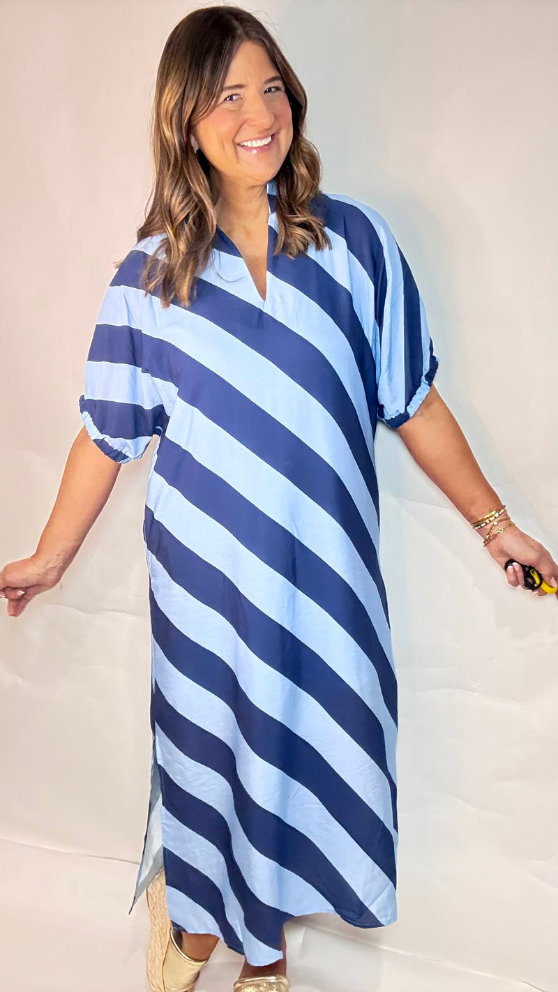 The Palm Spring Stripe Blue Midi Dress
