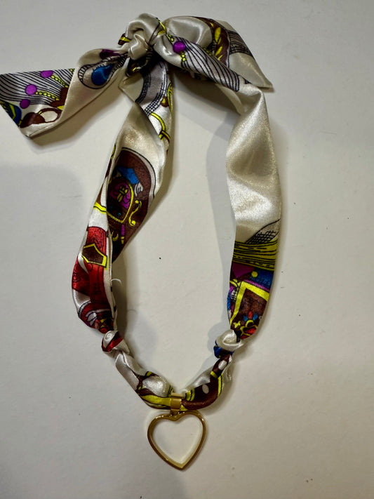 Cream & brown multi  heart scarf necklace