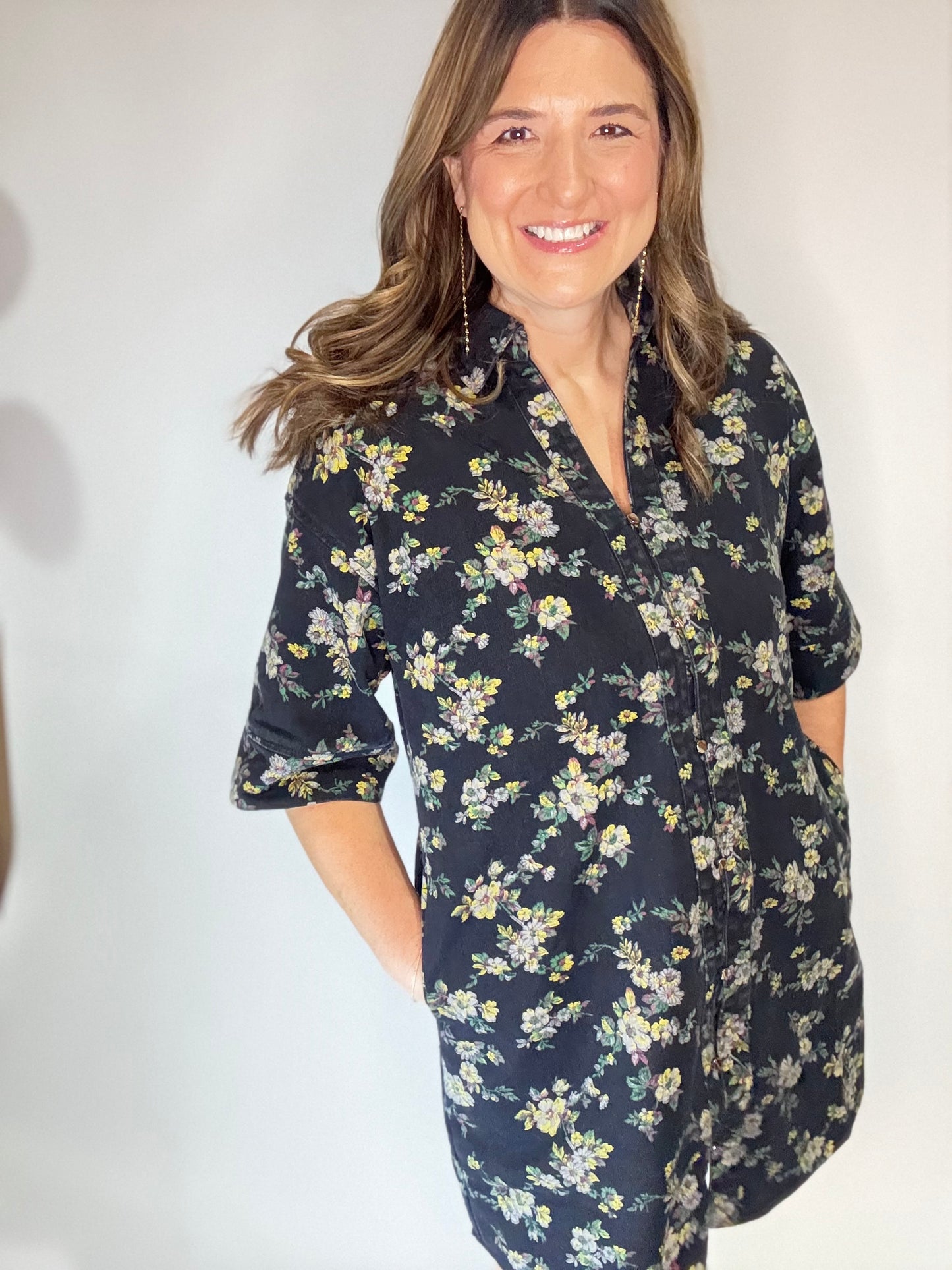 The Black Denim Floral Dress