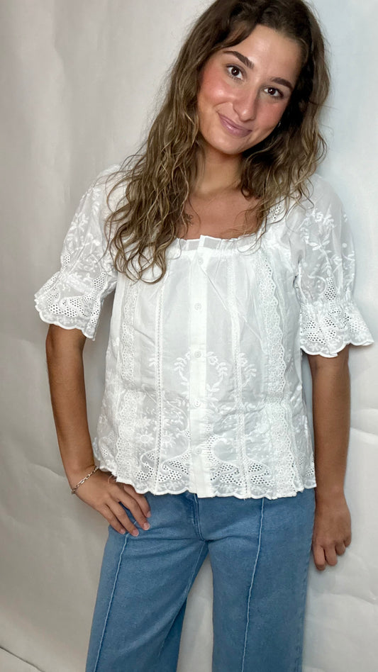 The Puff Sleeve White Lace Blouse