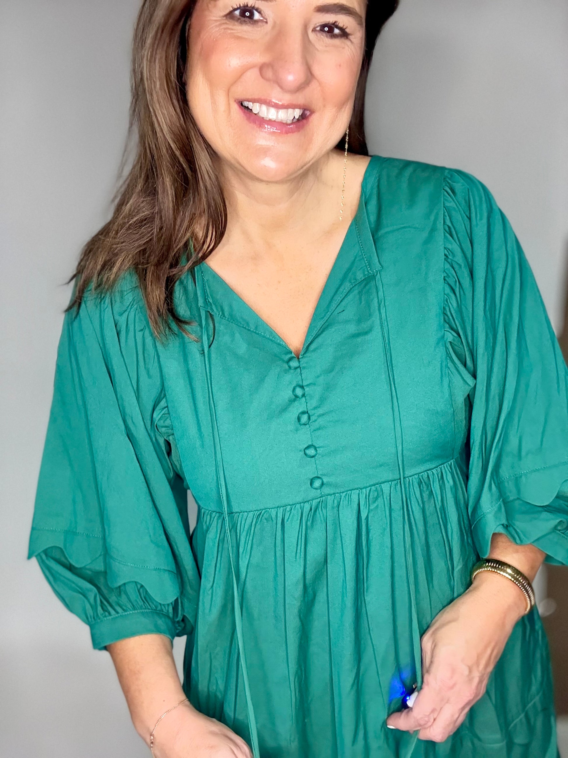 Hunter Green Front Tie Mini Dress - Triple Charm Boutique